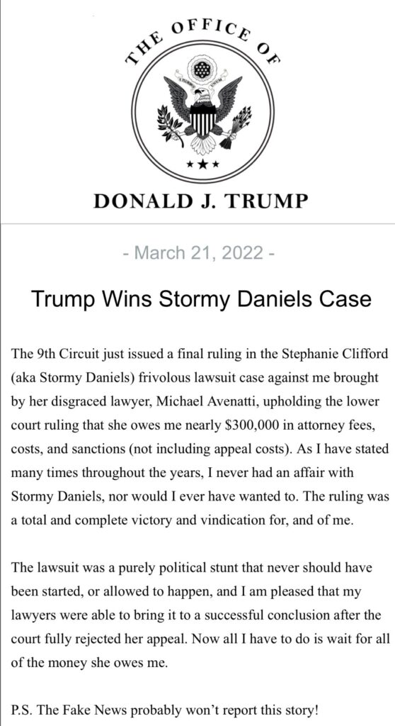 THE MSM IS SILENT ABOUT THIS: Stormy Daniels Owes Trump $300,000 Plus Interest for Making False Allegations Against Him