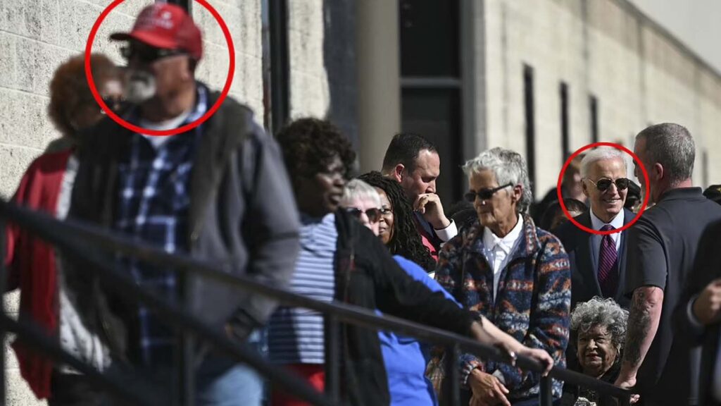 Biden Waits in Line to Vote Behind Guy Wearing Pro-Trump Hat with Special Message to Voters