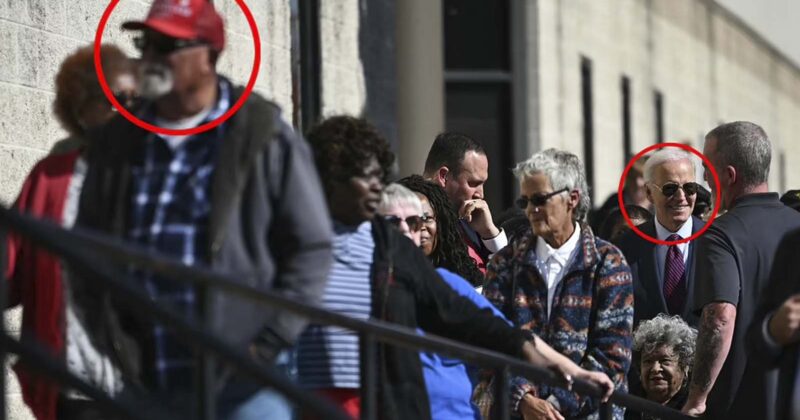 Biden Waits in Line to Vote Behind Guy Wearing Pro-Trump Hat with Special Message to Voters