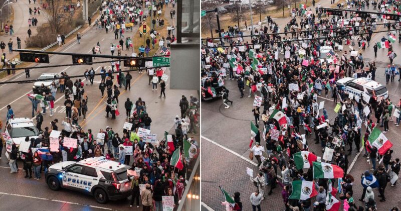 Watch: Angry Migrant Mob Blocks Dallas Traffic in Protest of ICE Raids