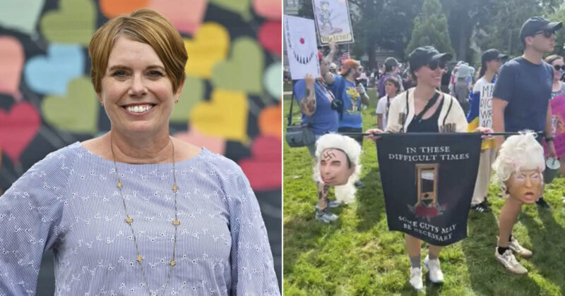 Democrat Rep. Waves Trump’s Decapitated Head at ‘No Kings’ Protest