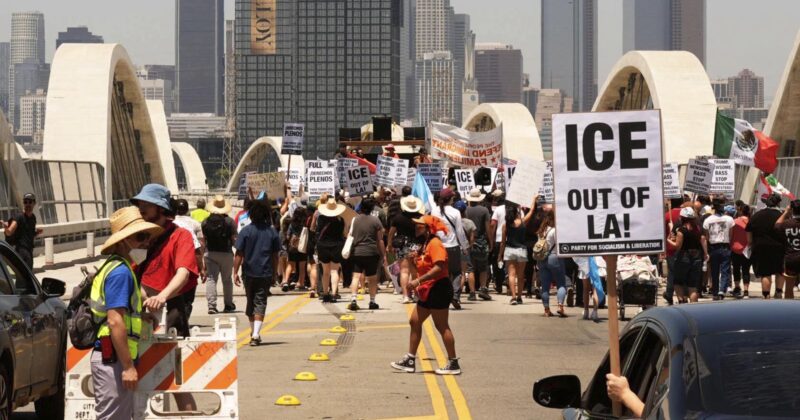 Watch: Anti-ICE Rioters Shut Down Bridge in Downtown Los Angeles