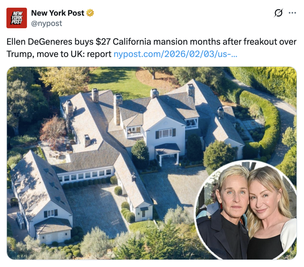 Ellen DeGeneres Caves, Buys $27M Mansion In California After ‘Fleeing’ Trump For Cotswolds