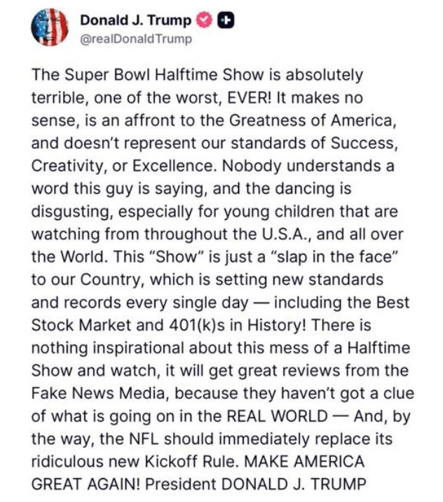 Trump Torches Bad Bunny’s Halftime Show: ‘Slap In The Face’