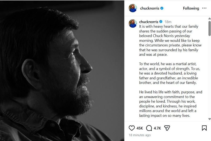 Beloved Action Star Chuck Norris Has Passed Away