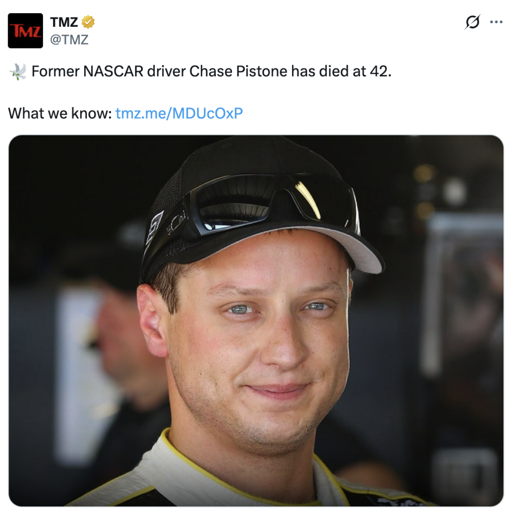 Former NASCAR Competitor Chase Pistone Dead at 42