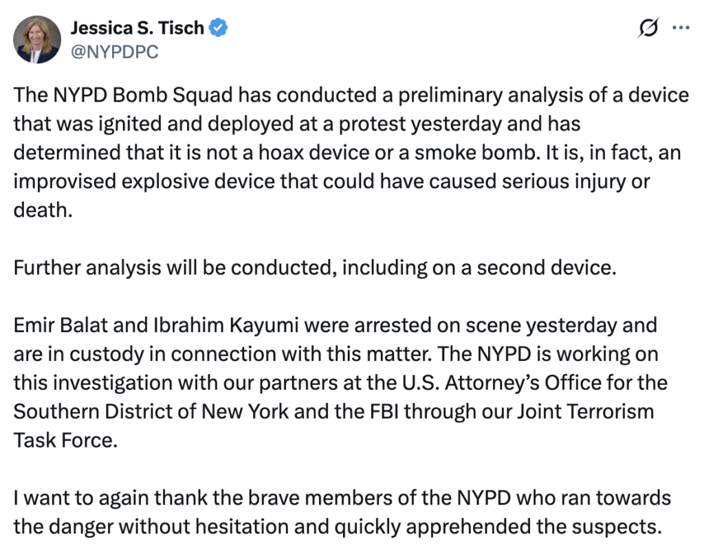 ISIS-Linked Suspects Allegedly Threw ‘Mother of Satan’ Bomb at Gracie Mansion Rally